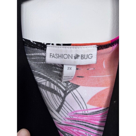 Fashion Bug Pink Purple Tropical Flowy Tie Back Halter Vneck Blouse size 2x - Picture 3 of 7